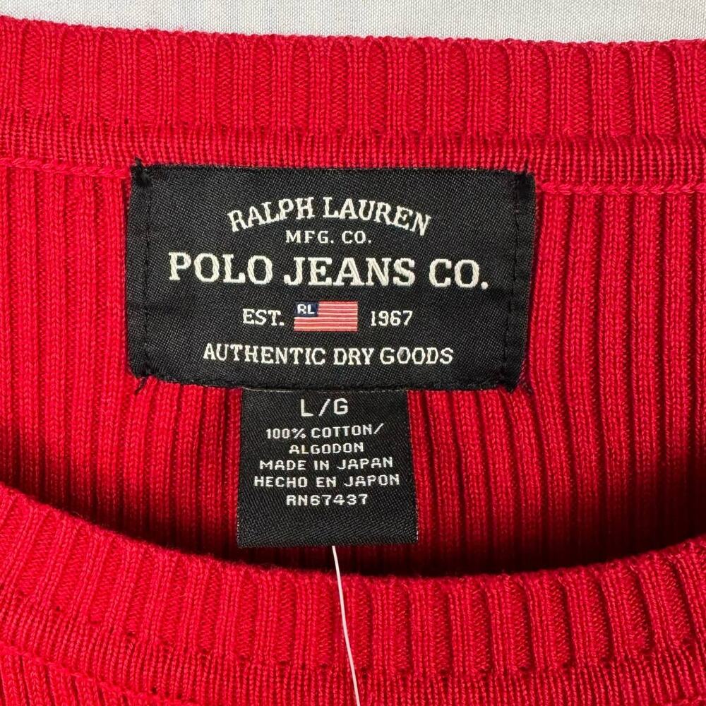 VTG NWT POLO JEANS CO. | Red‎ Pull Over Ribbed 90s Cotton Sweater | Men's Large - Picture 6 of 9